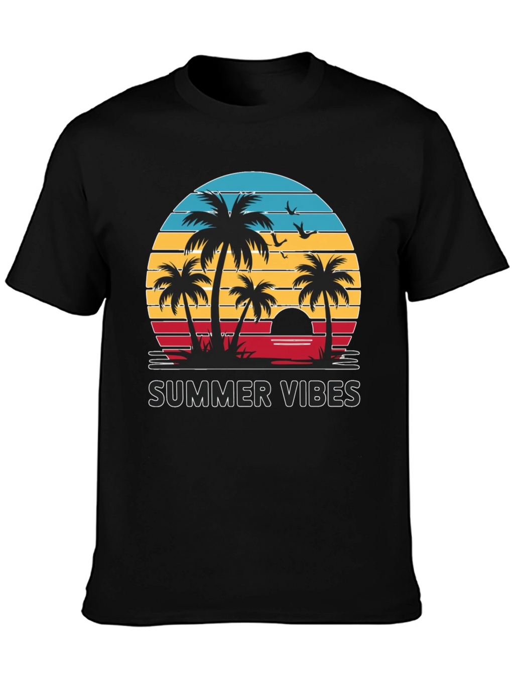 Summer Vibes Graphic Tee - Palm Tree Sunset Design