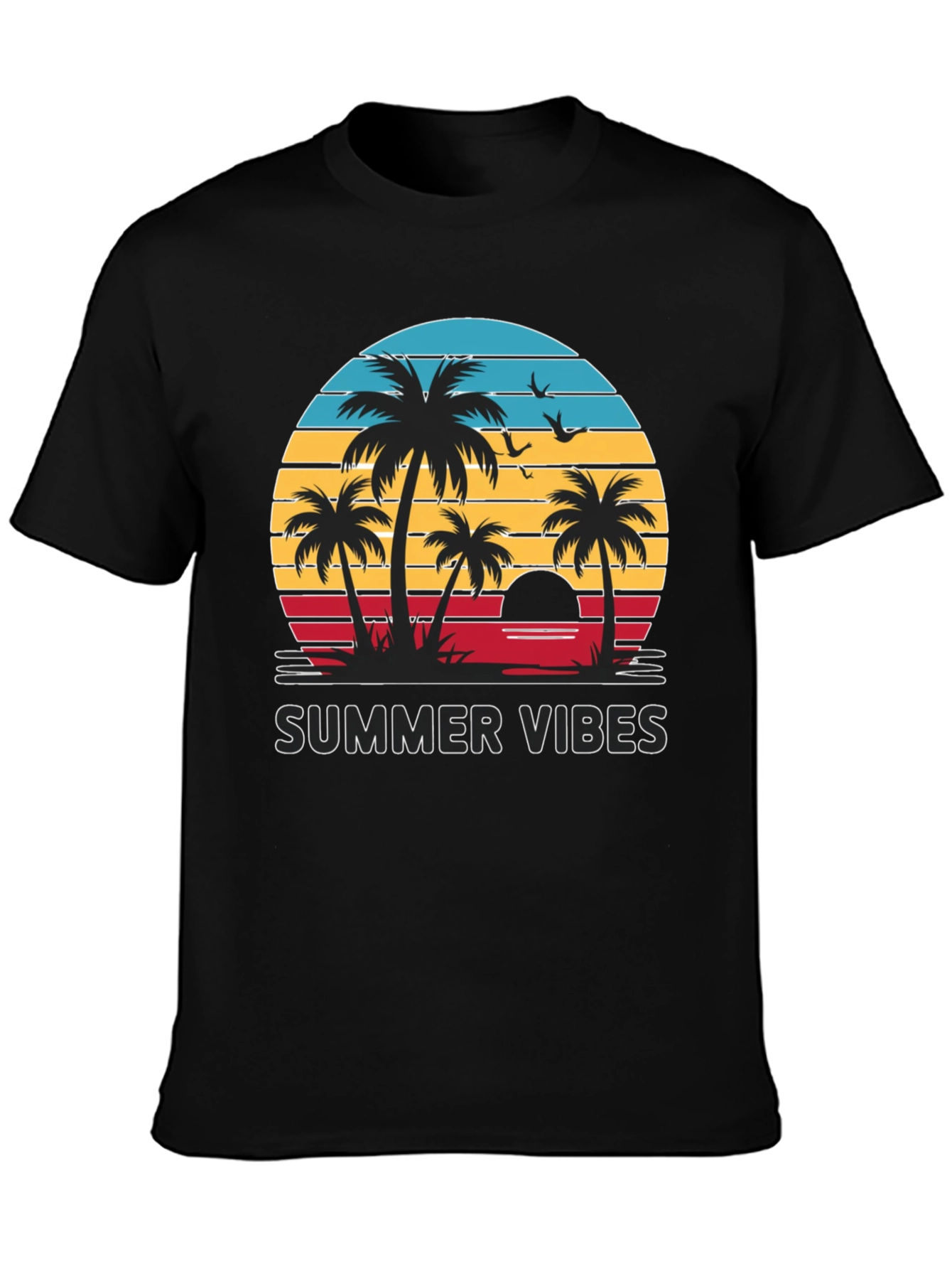 Summer Vibes Graphic Tee - Palm Tree Sunset Design