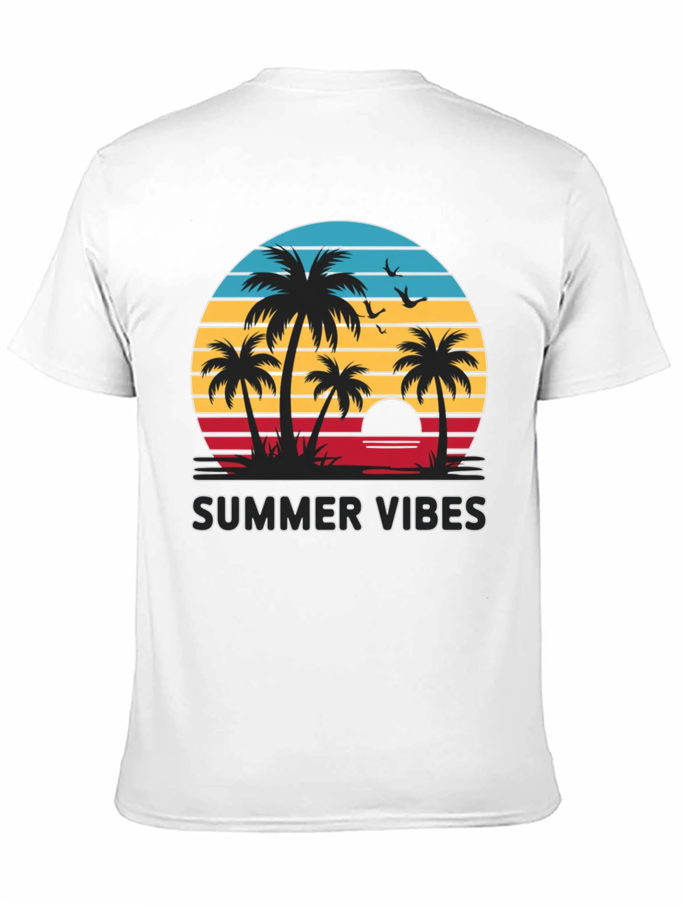 Summer Vibes Graphic Tee - Palm Tree Sunset Design