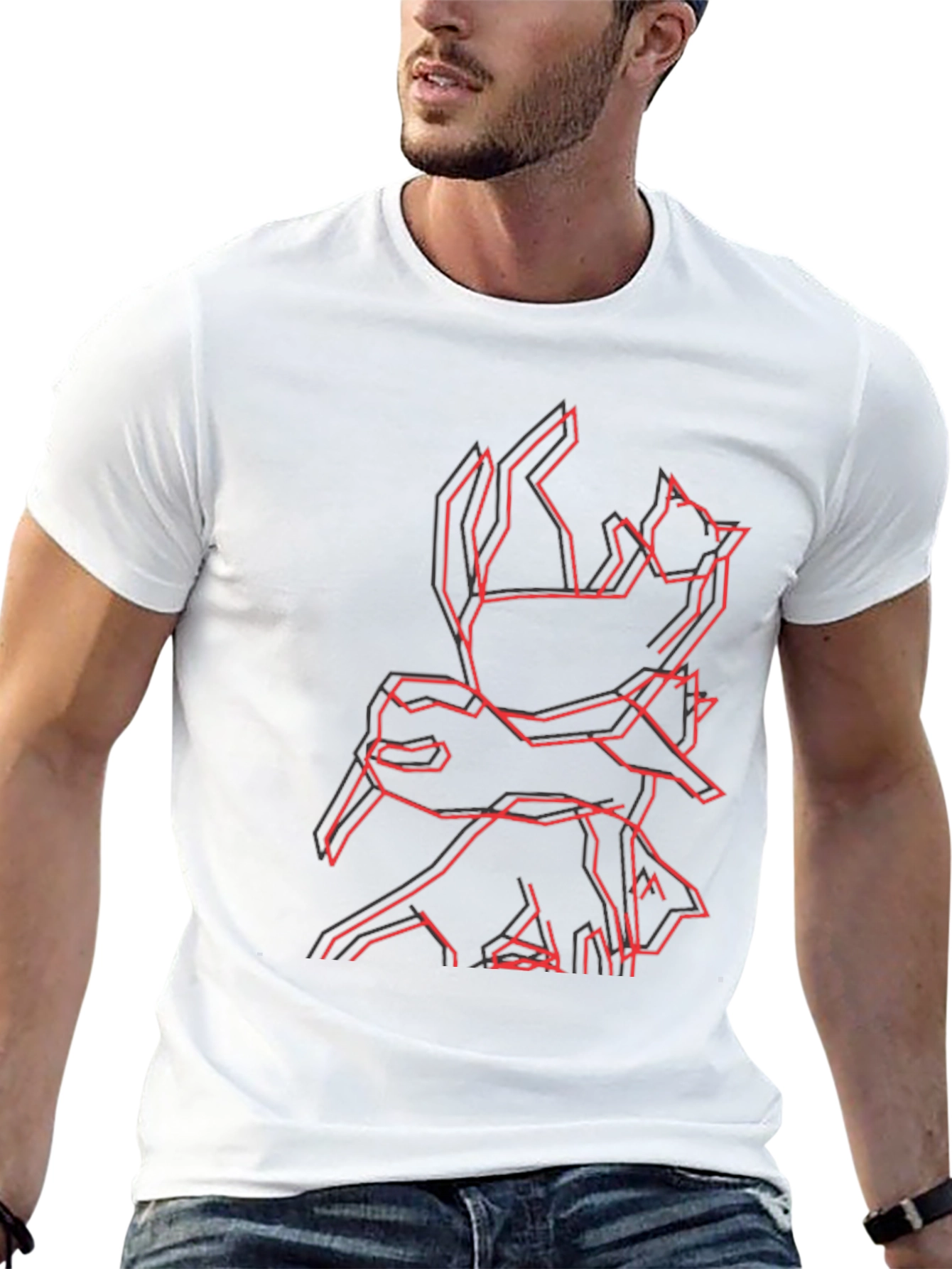 Geometric Cat & Dog Graphic Black T-Shirt