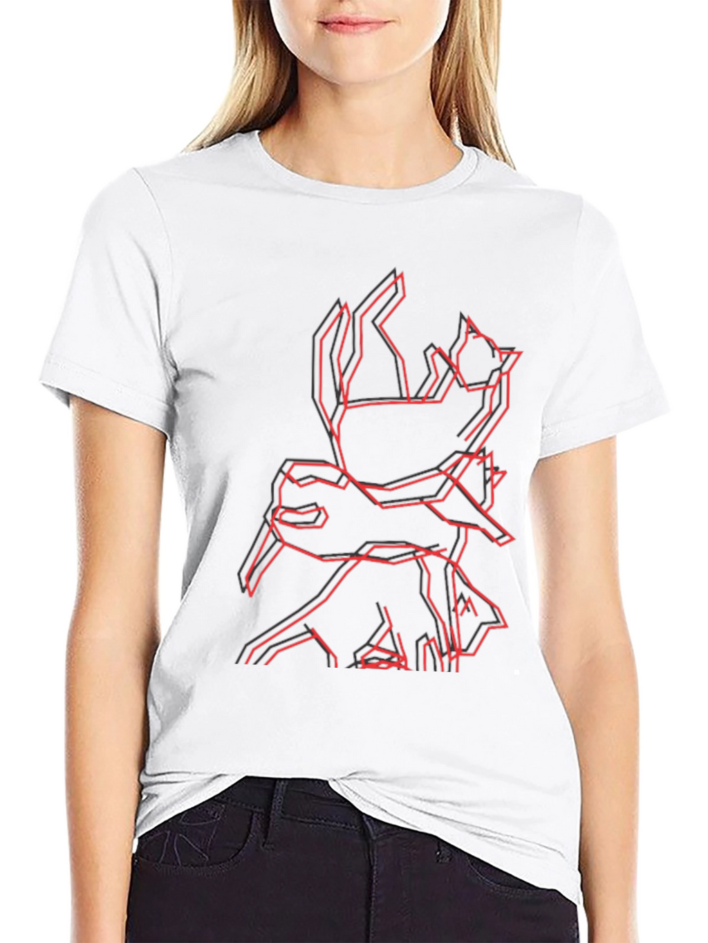 Geometric Cat & Dog Graphic Black T-Shirt