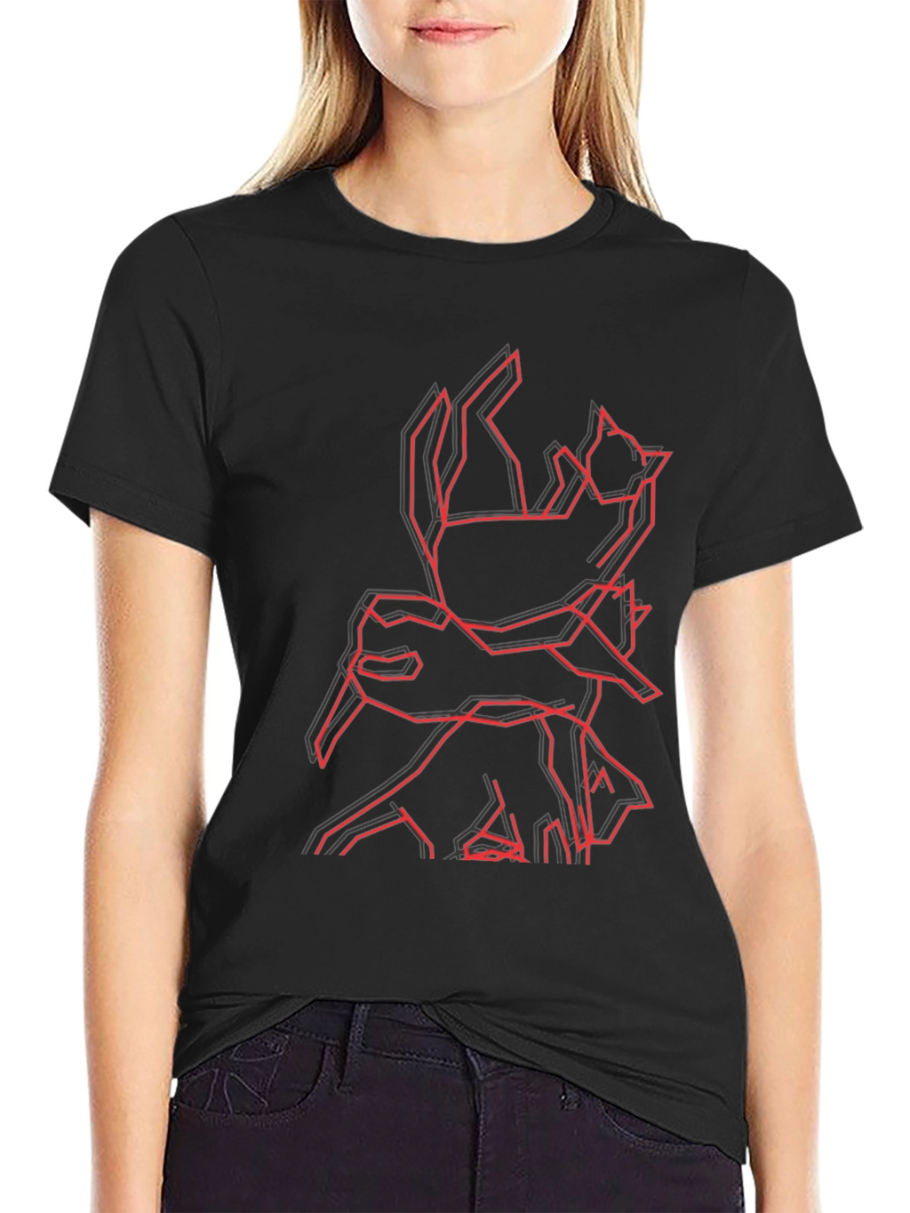 Geometric Cat & Dog Graphic Black T-Shirt