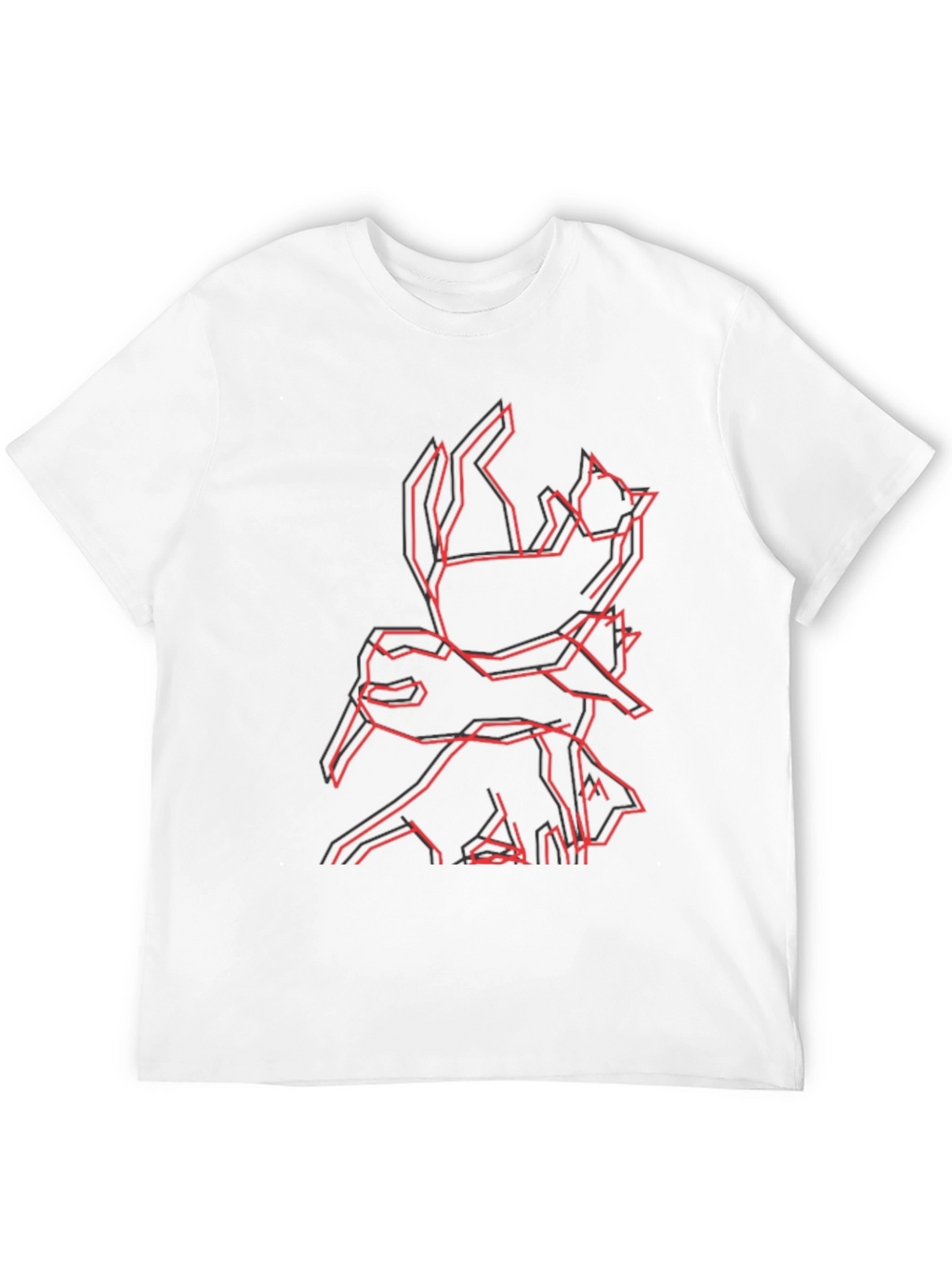 Geometric Cat & Dog Graphic Black T-Shirt
