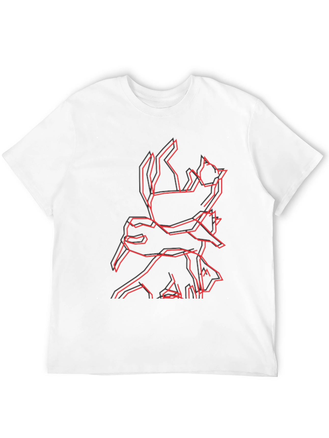 Geometric Cat & Dog Graphic Black T-Shirt