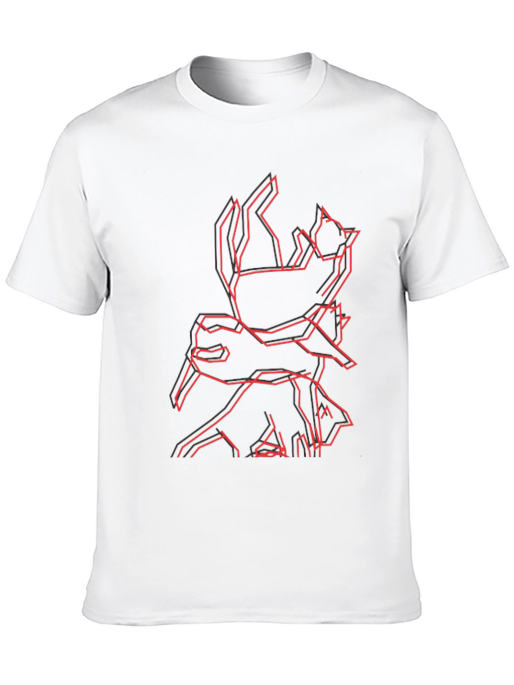 Geometric Cat & Dog Graphic Black T-Shirt