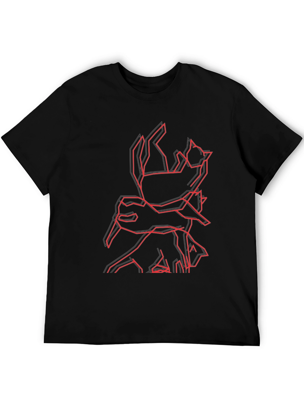 Geometric Cat & Dog Graphic Black T-Shirt