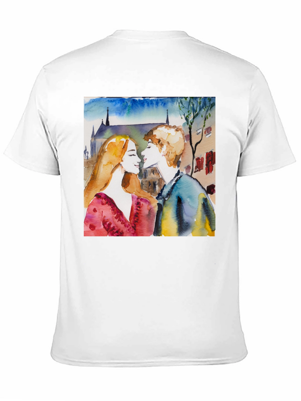 Watercolor Couple Black T-Shirt
