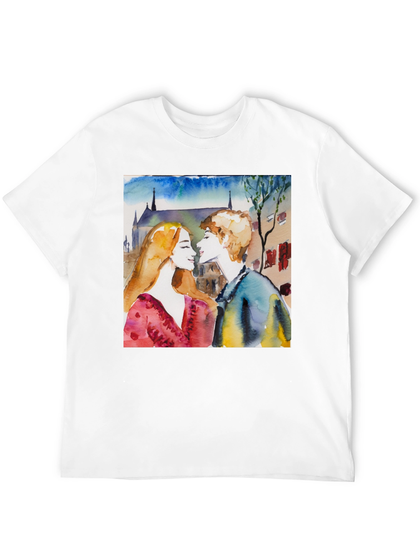 Watercolor Couple Black T-Shirt