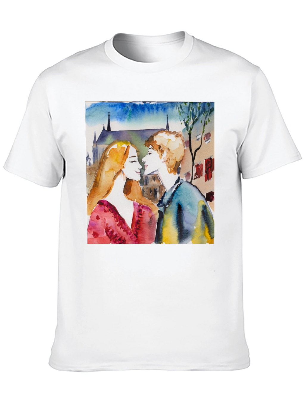 Watercolor Couple Black T-Shirt