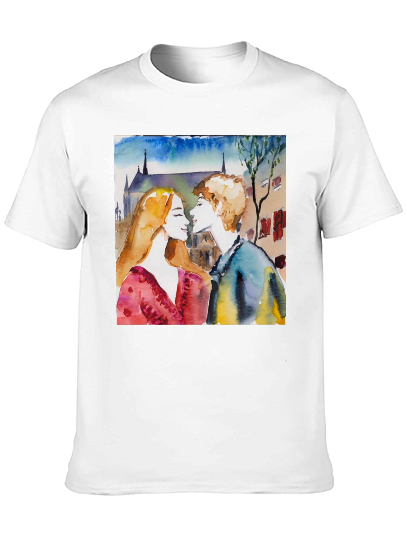 Watercolor Couple Black T-Shirt