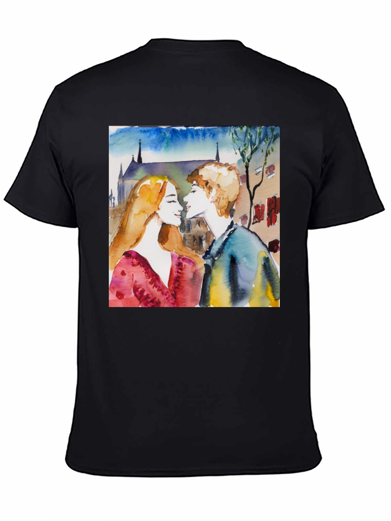 Watercolor Couple Black T-Shirt