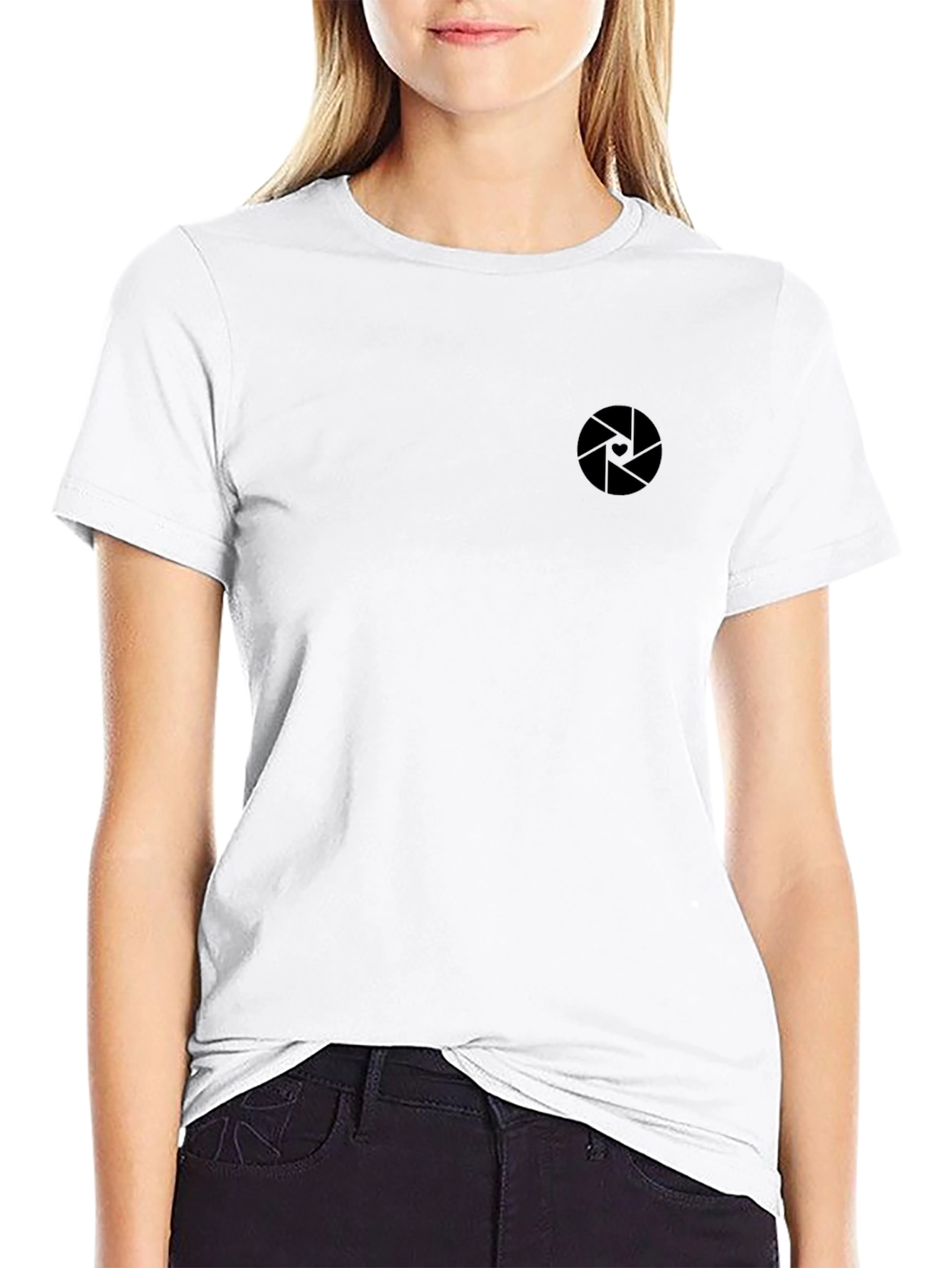 Mens Modern Black T-Shirt with Camera Aperture Logo
