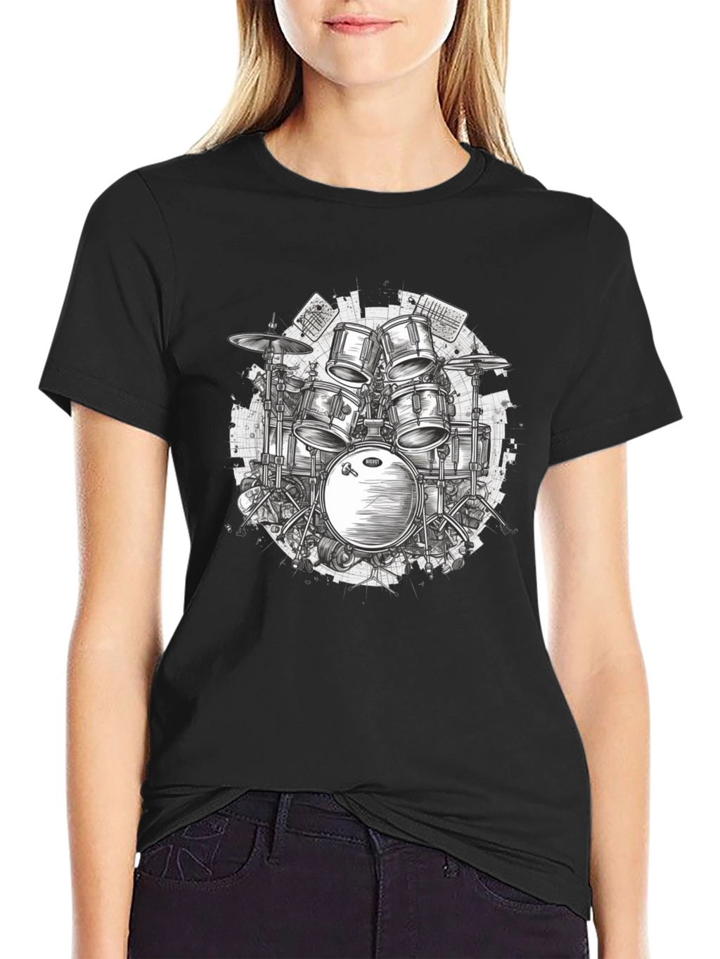 Drum Kit Graphic Tee - Musicians Black T-Shirt