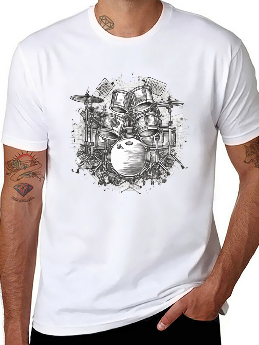 Drum Kit Graphic Tee - Musicians Black T-Shirt