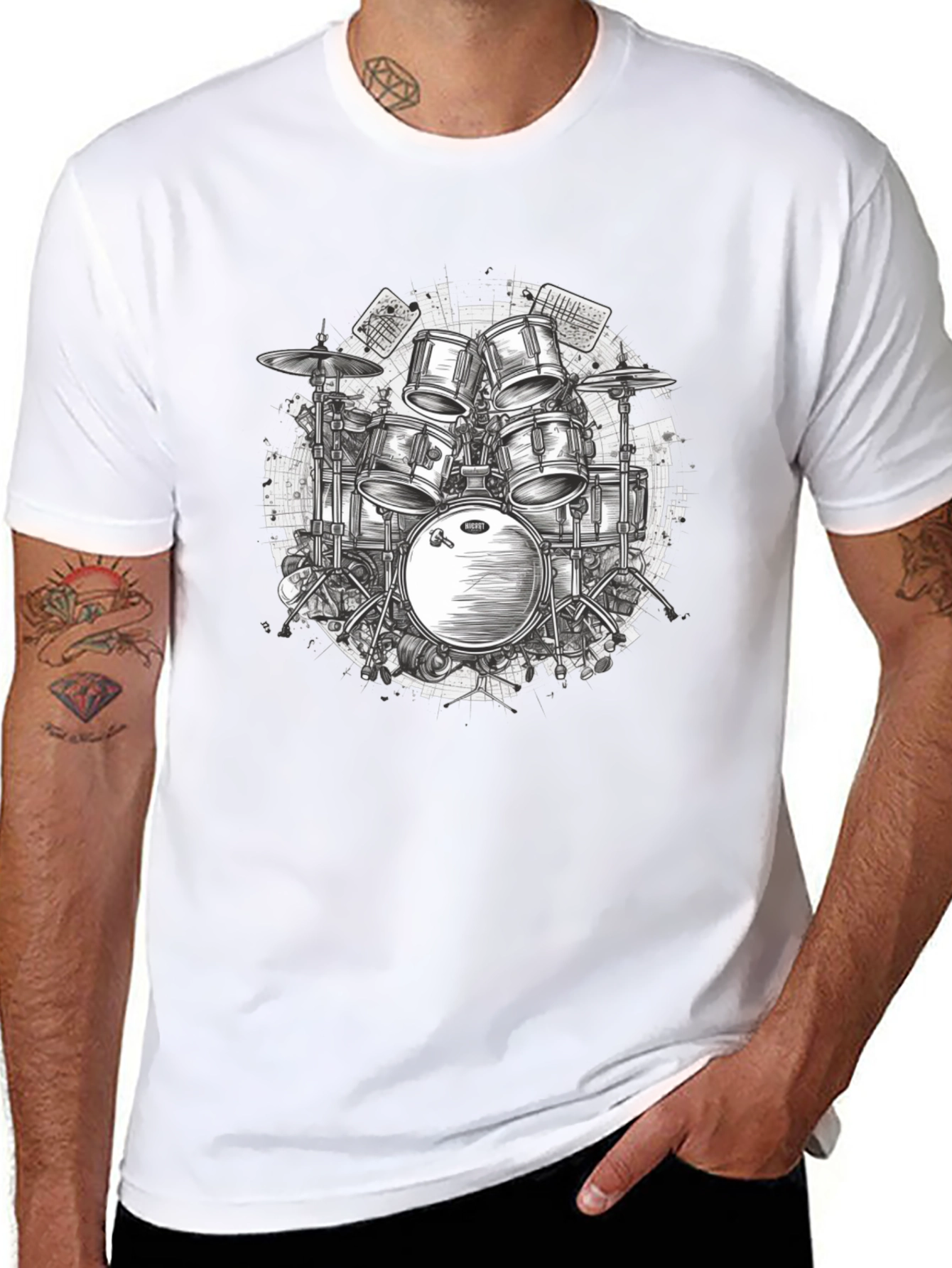 Drum Kit Graphic Tee - Musicians Black T-Shirt