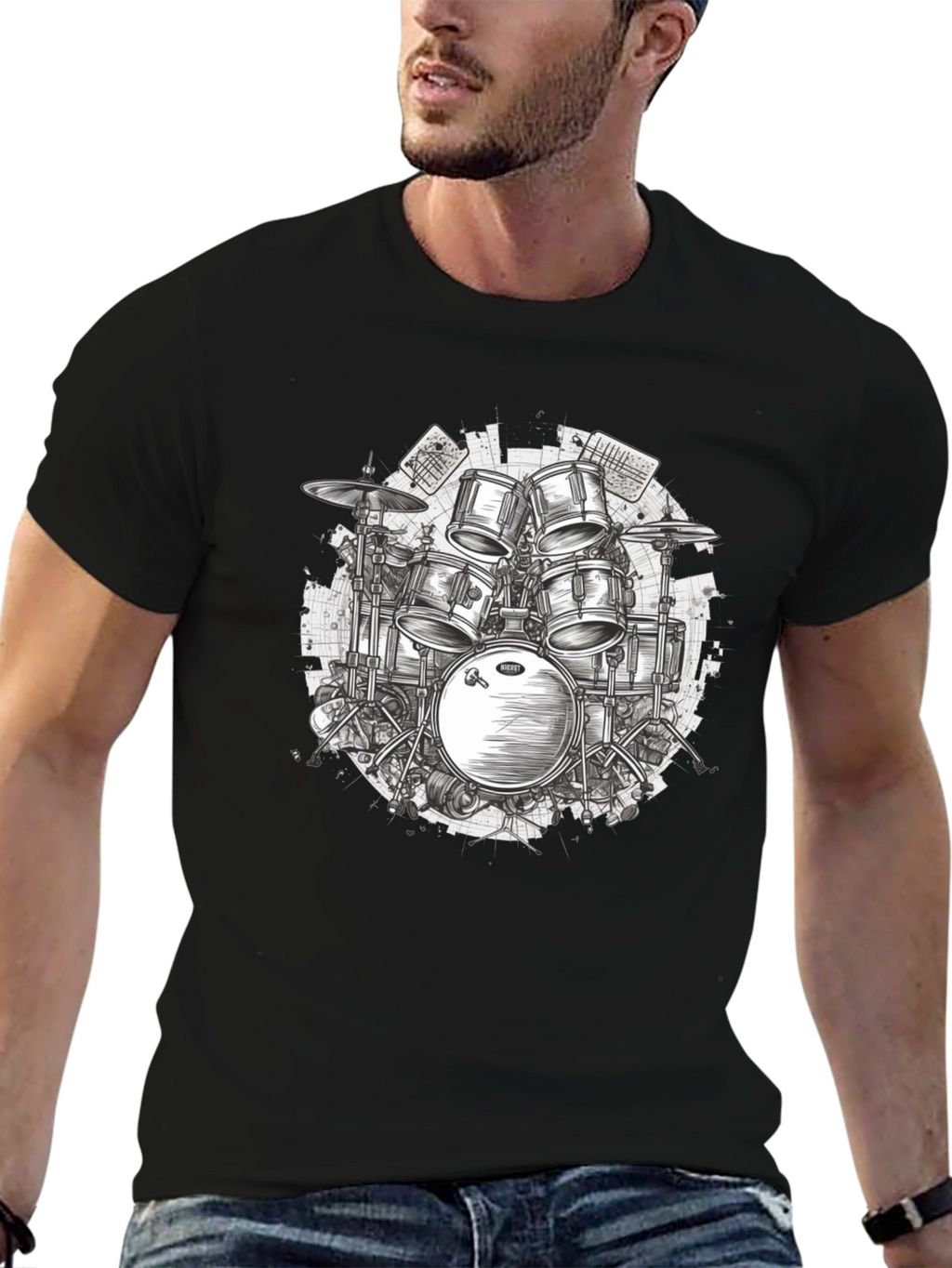 Drum Kit Graphic Tee - Musicians Black T-Shirt