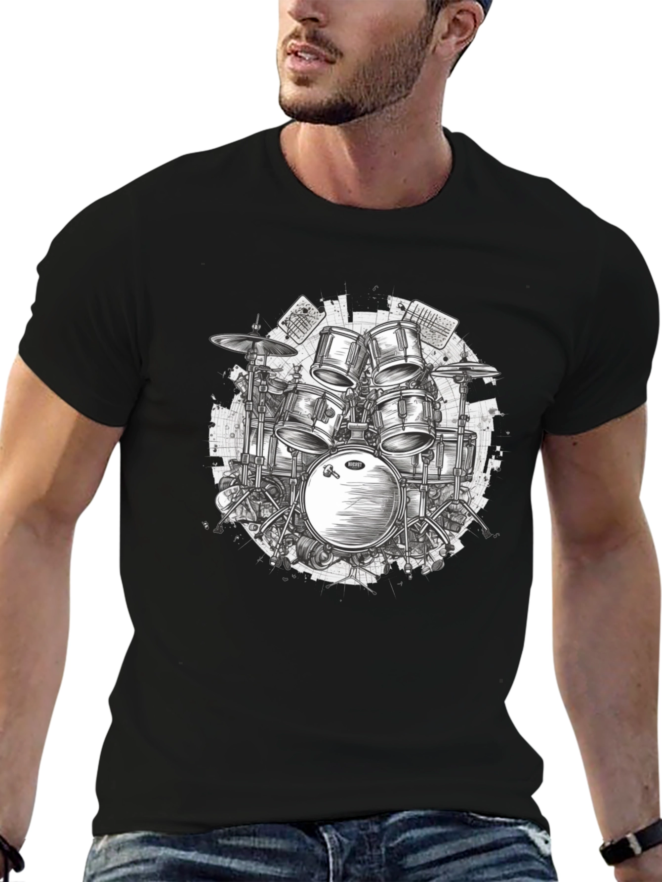 Drum Kit Graphic Tee - Musicians Black T-Shirt