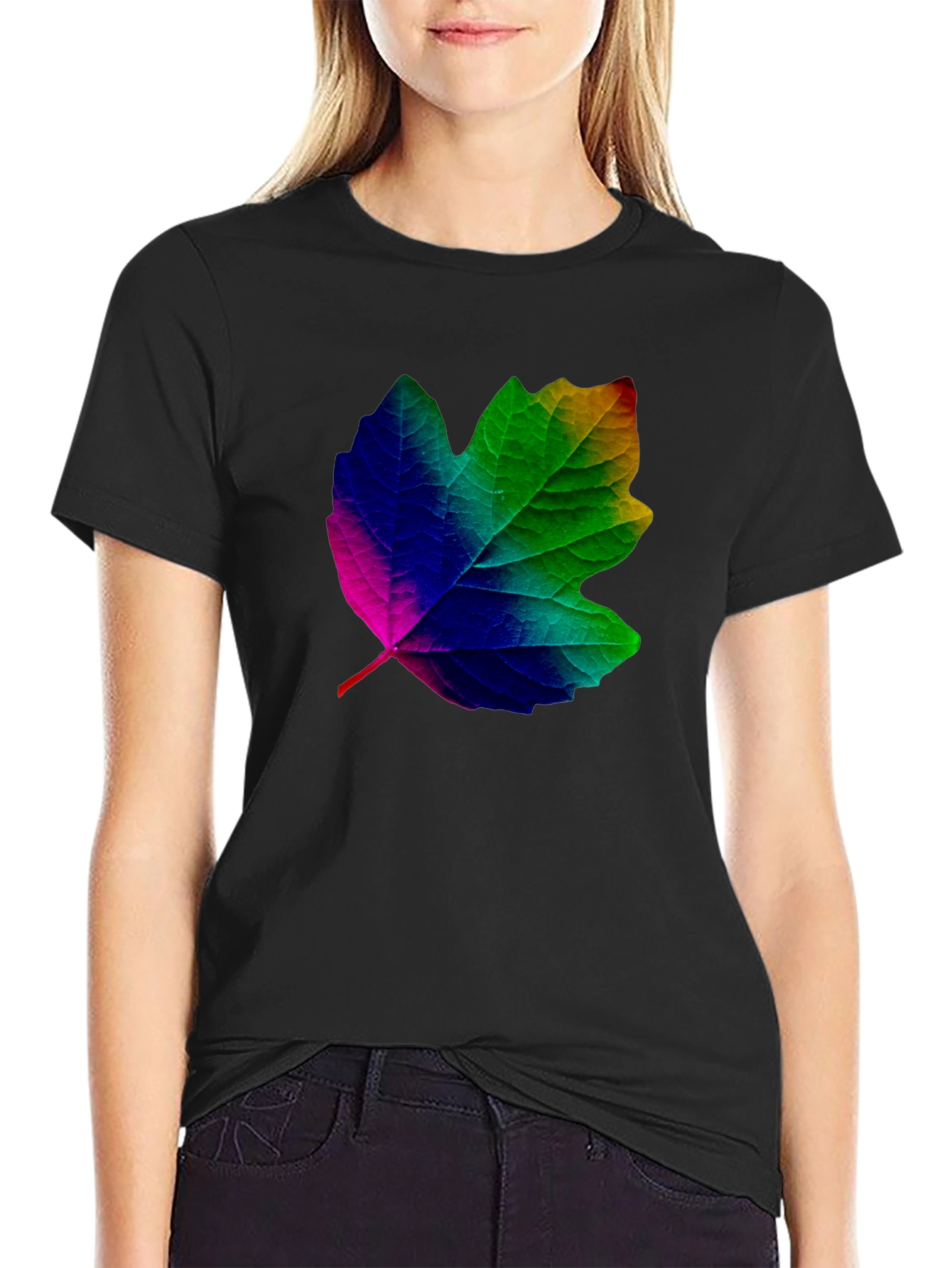 Rainbow Leaf Graphic T-Shirt - Unique Design