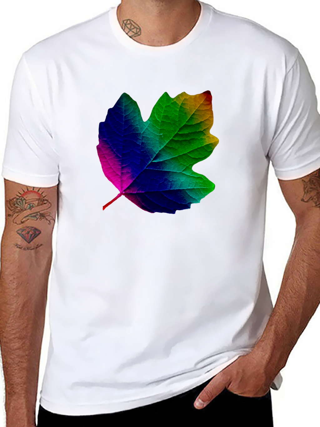 Rainbow Leaf Graphic T-Shirt - Unique Design