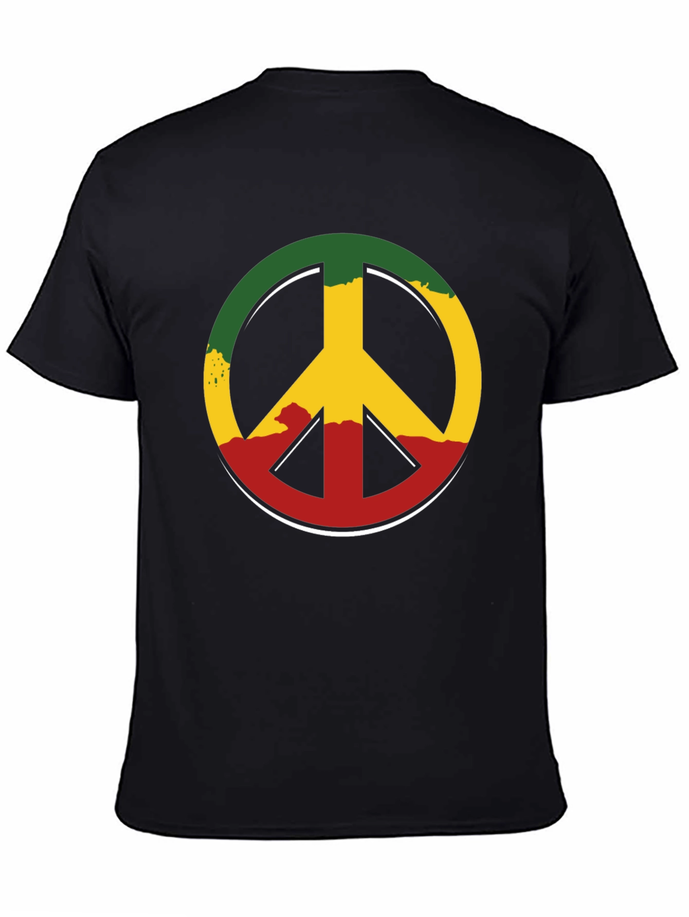 Rasta Peace Sign Graphic Tee - Casual Black T-Shirt