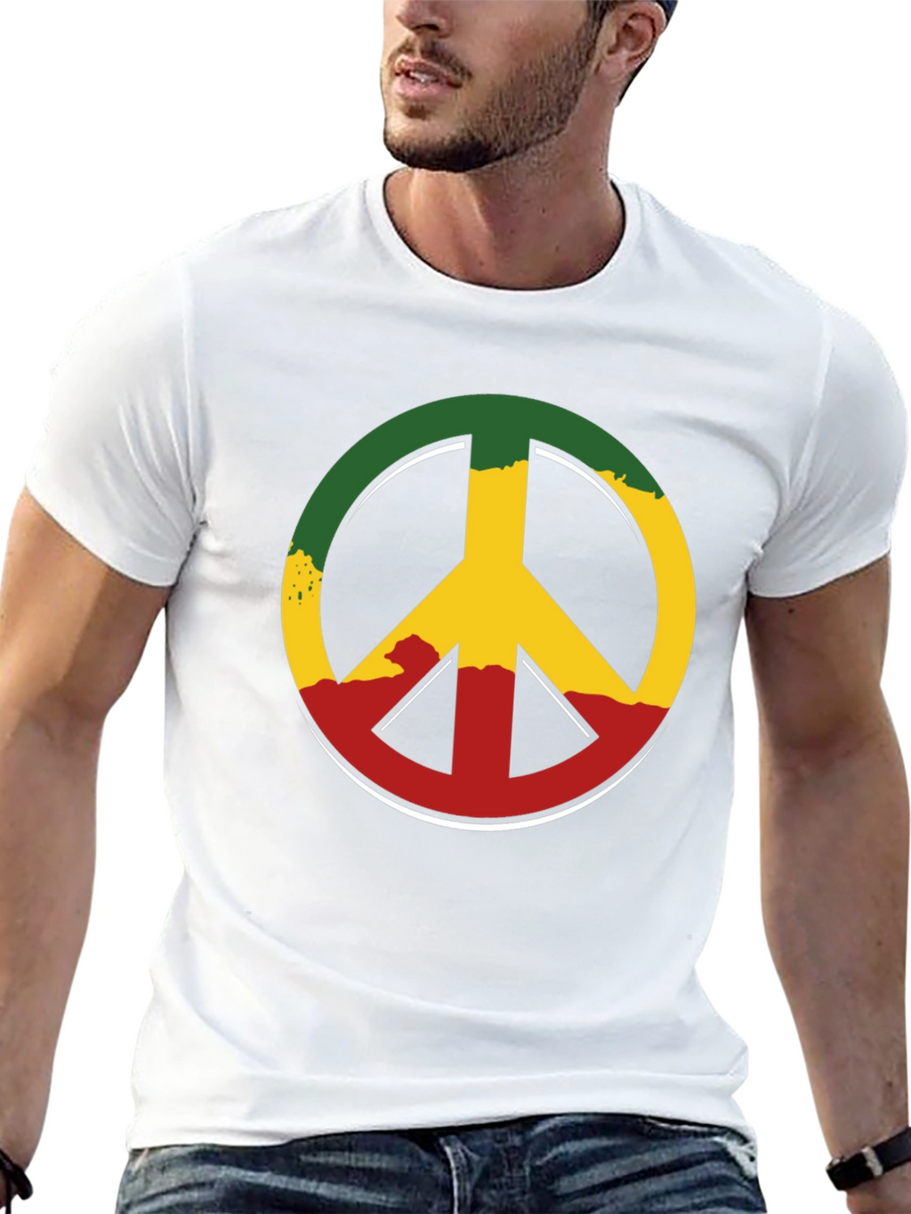 Rasta Peace Sign Graphic Tee - Casual Black T-Shirt