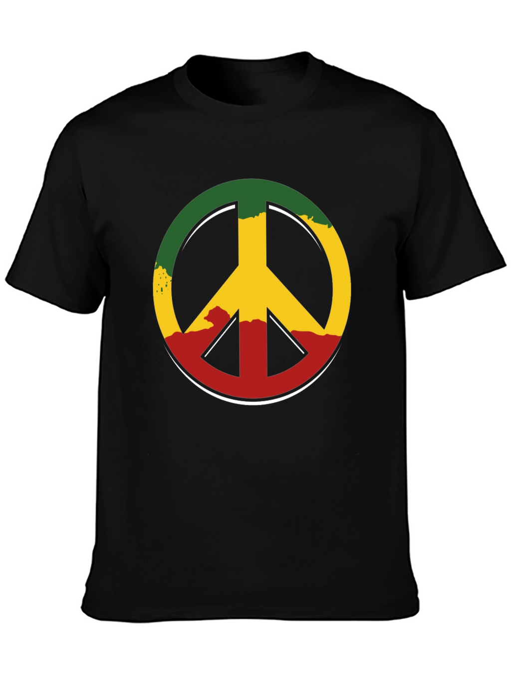 Rasta Peace Sign Graphic Tee - Casual Black T-Shirt