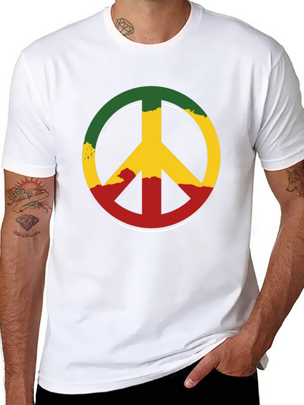 Rasta Peace Sign Graphic Tee - Casual Black T-Shirt