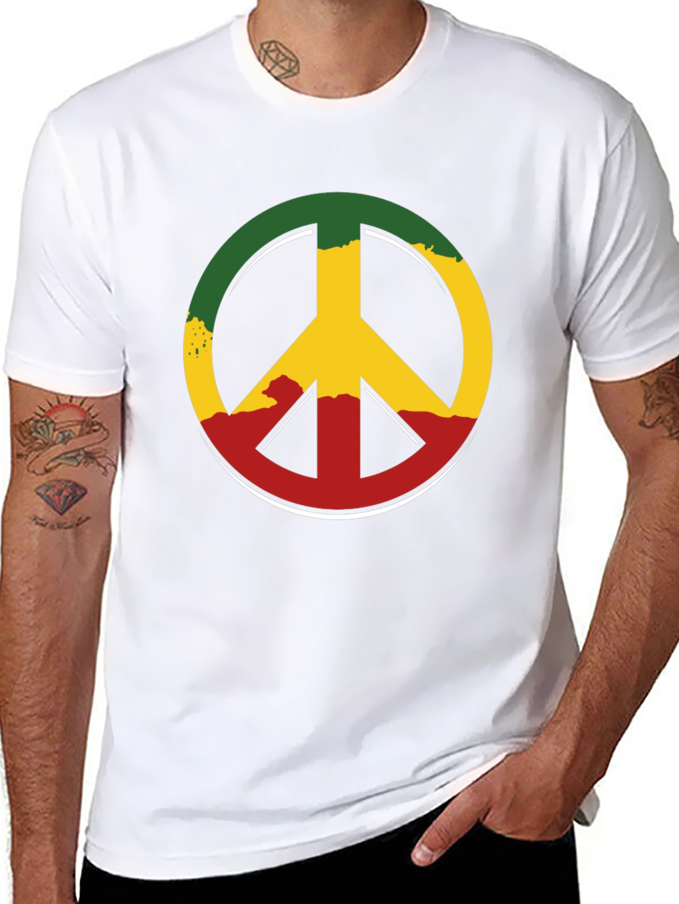 Rasta Peace Sign Graphic Tee - Casual Black T-Shirt