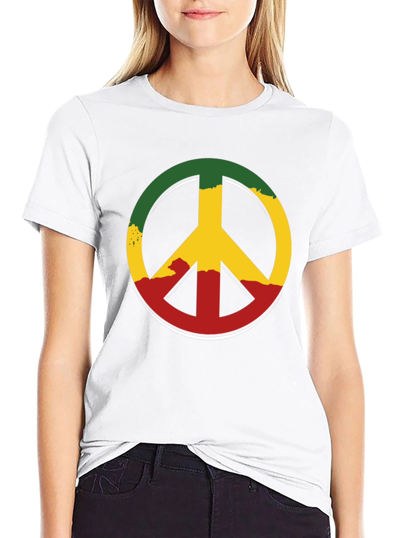Rasta Peace Sign Graphic Tee - Casual Black T-Shirt