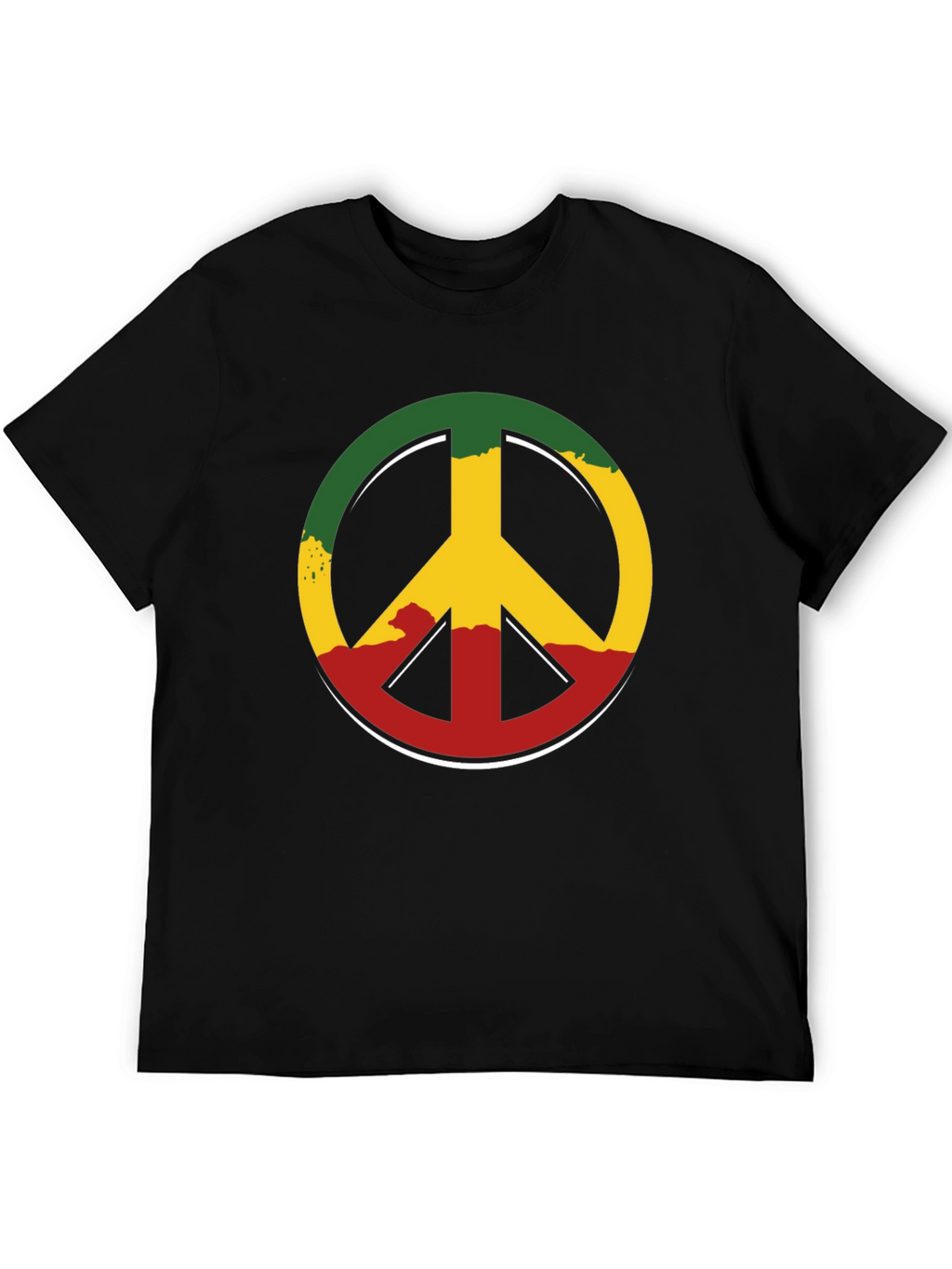 Rasta Peace Sign Graphic Tee - Casual Black T-Shirt