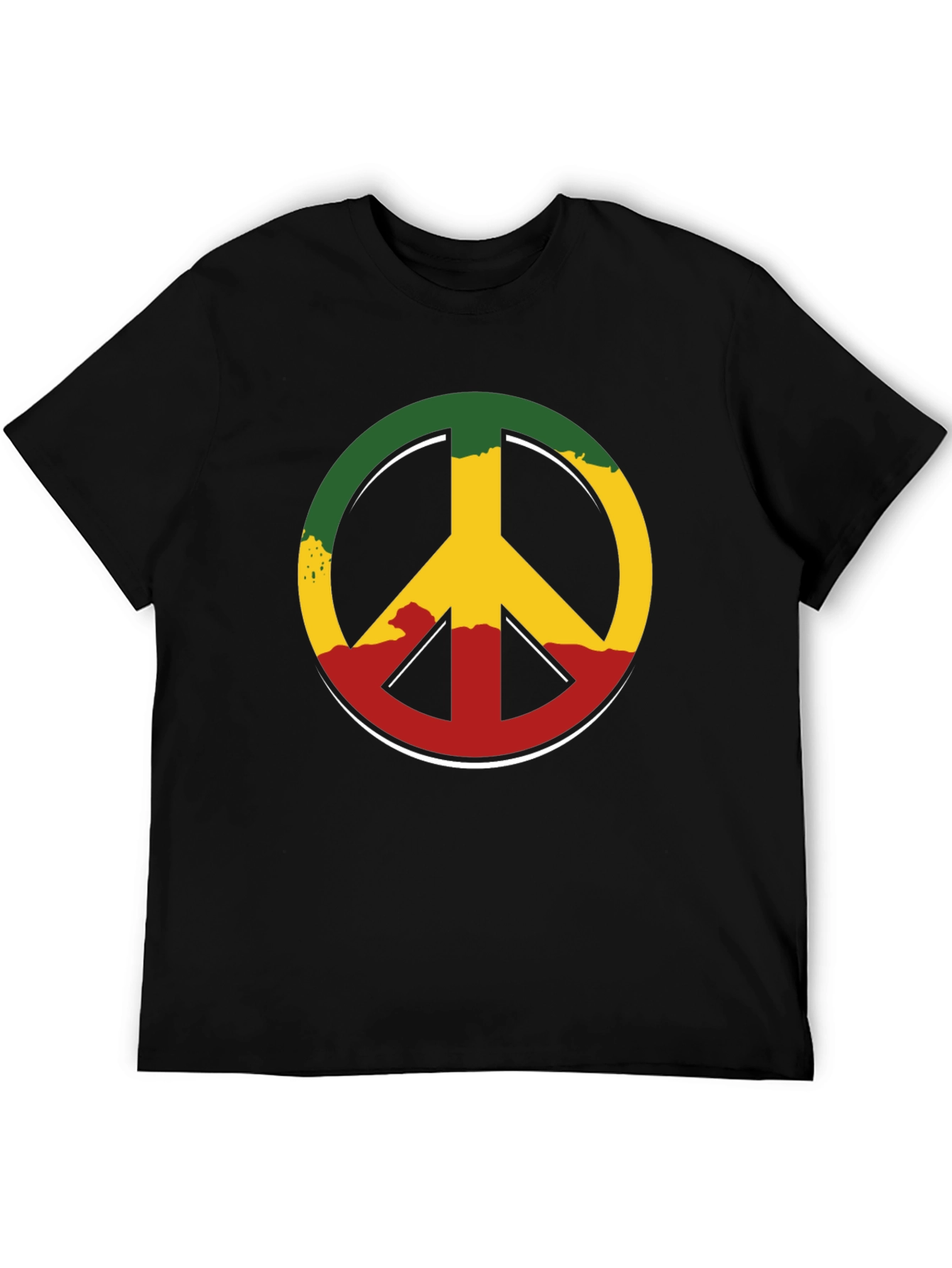 Rasta Peace Sign Graphic Tee - Casual Black T-Shirt