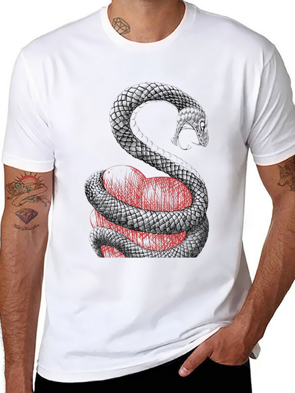Snake Wrapped Around Heart Graphic Tee