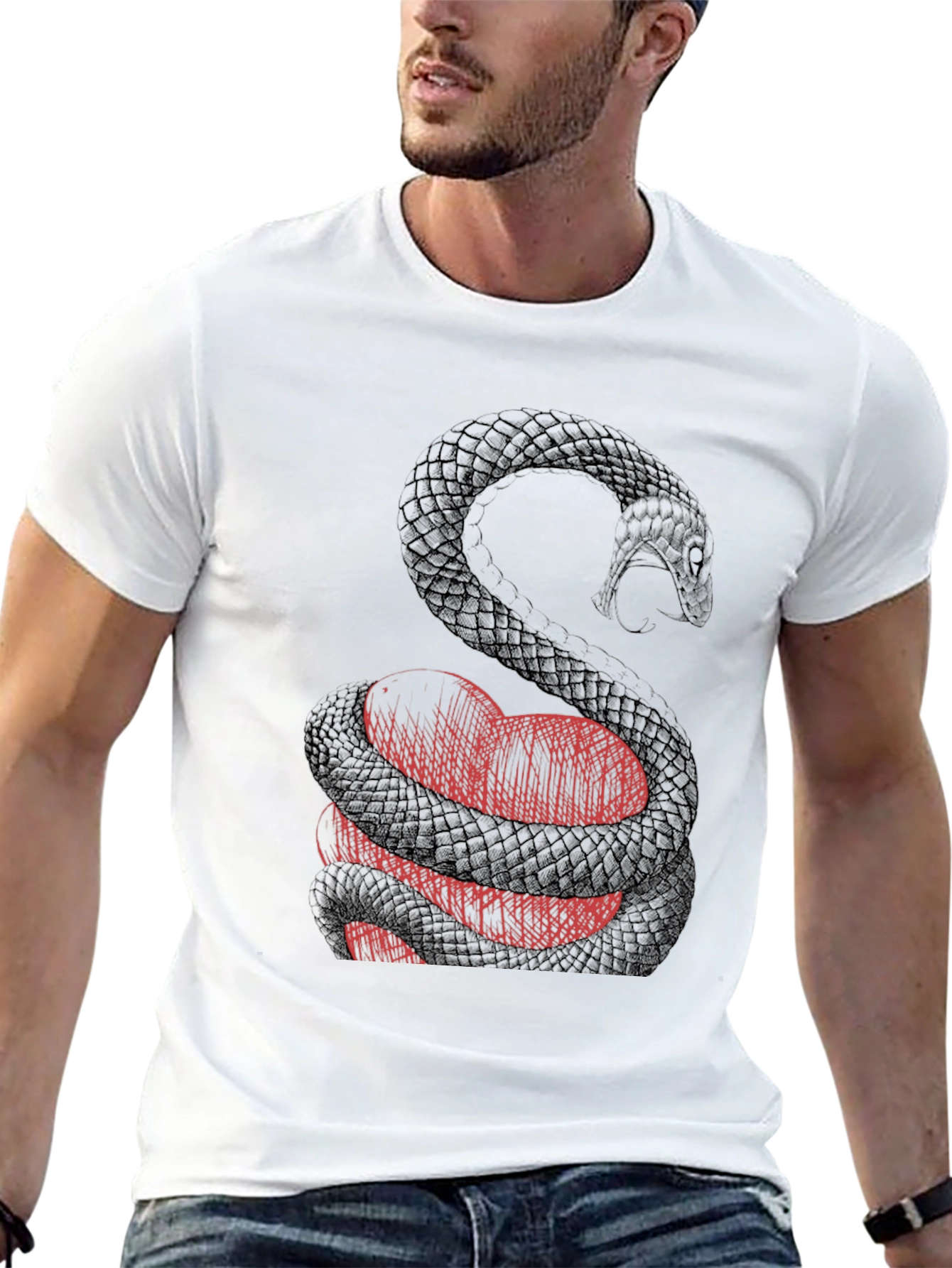 Snake Wrapped Around Heart Graphic Tee