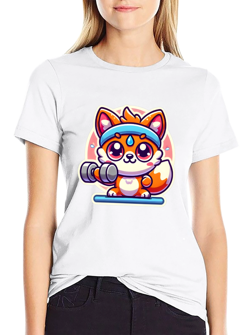 Cute Fox Lifting Weights T-Shirt