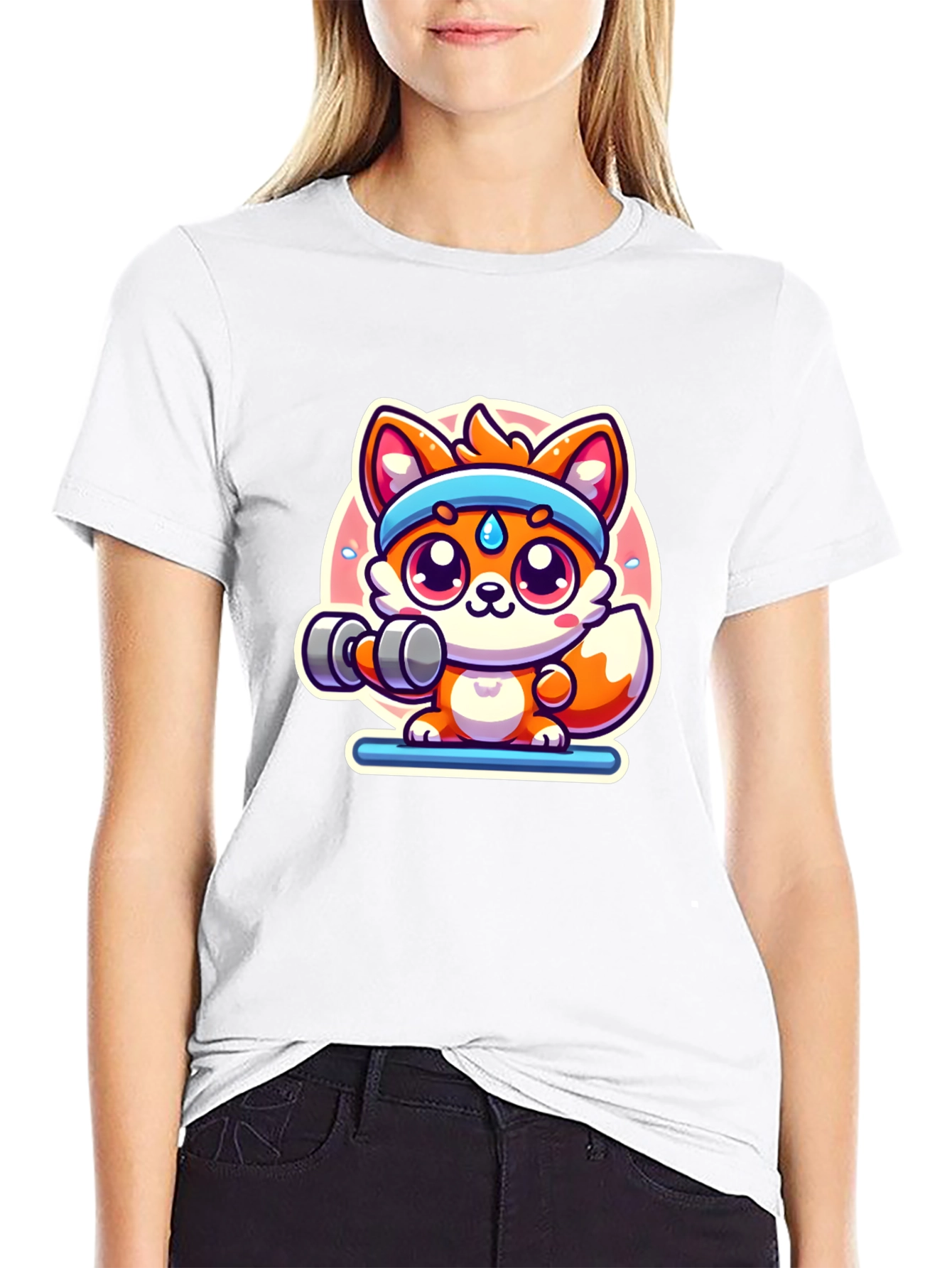 Cute Fox Lifting Weights T-Shirt