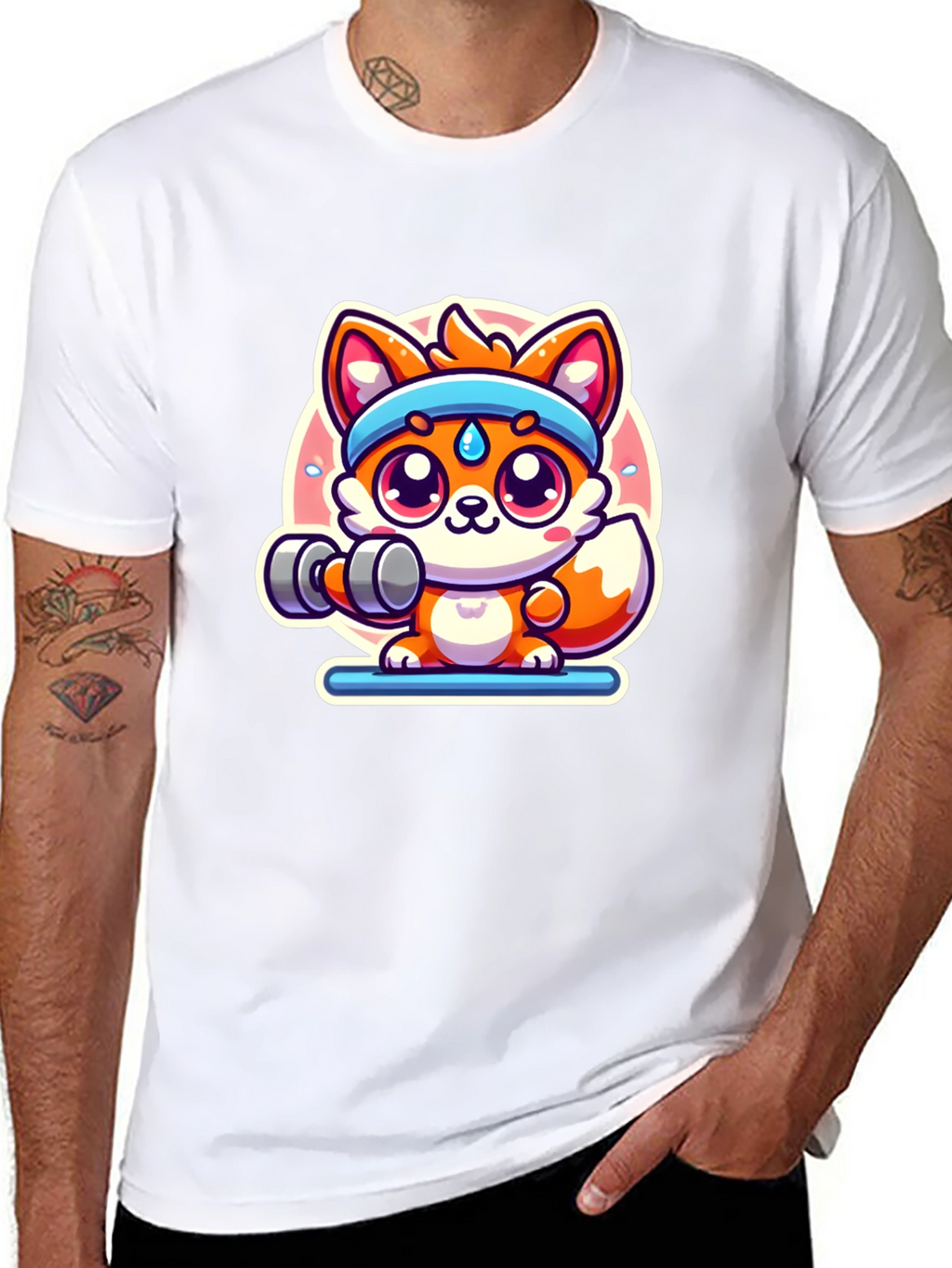 Cute Fox Lifting Weights T-Shirt