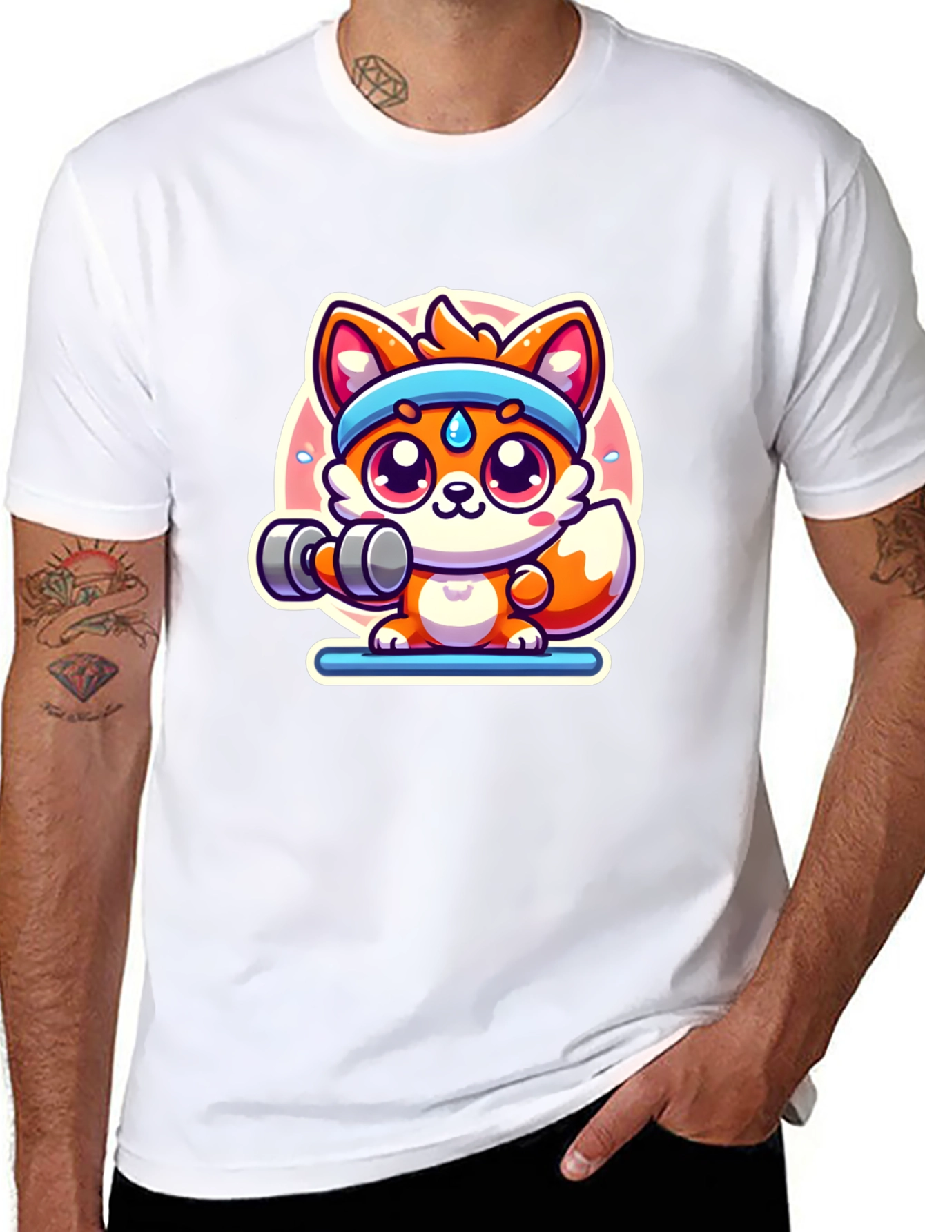 Cute Fox Lifting Weights T-Shirt