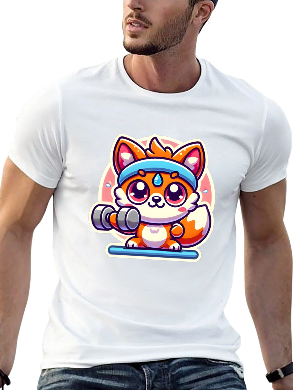 Cute Fox Lifting Weights T-Shirt