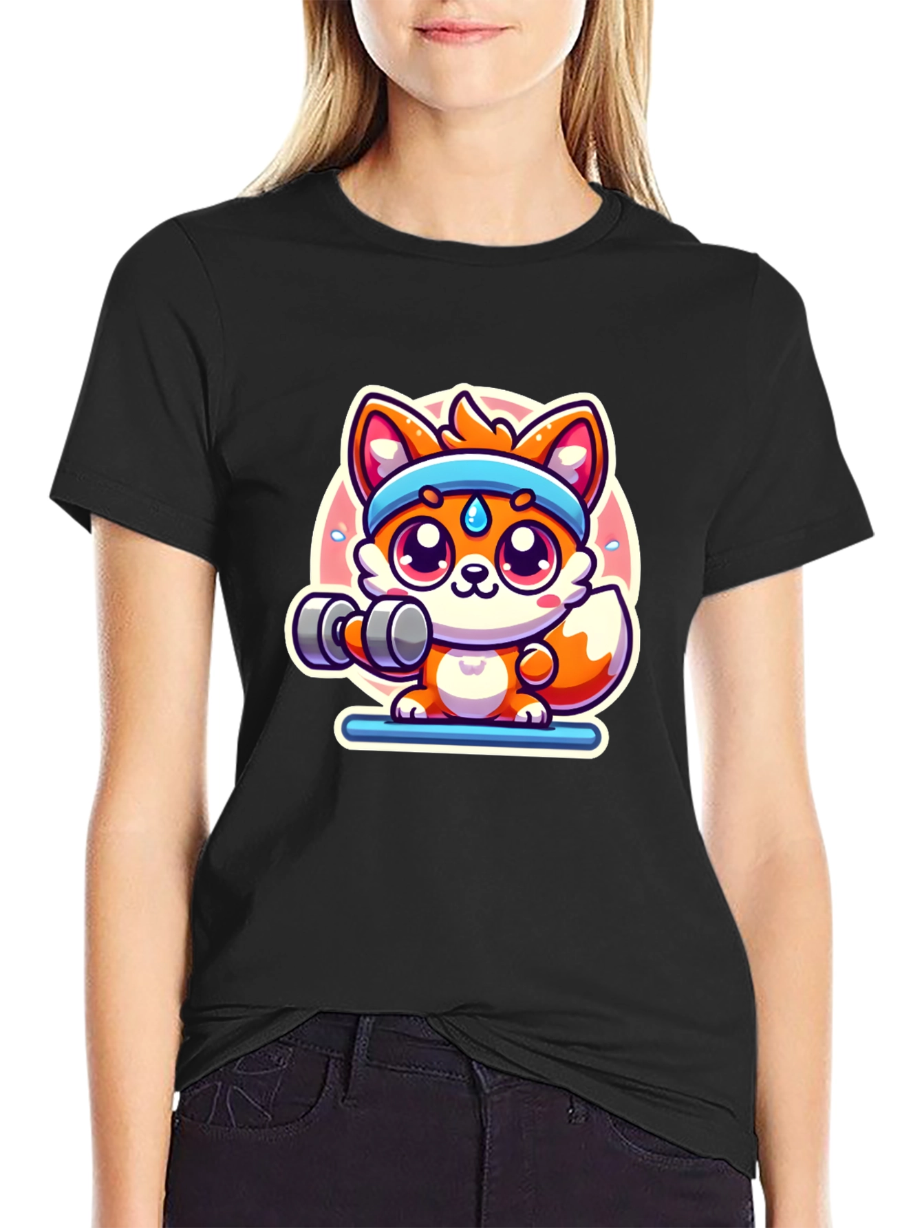 Cute Fox Lifting Weights T-Shirt
