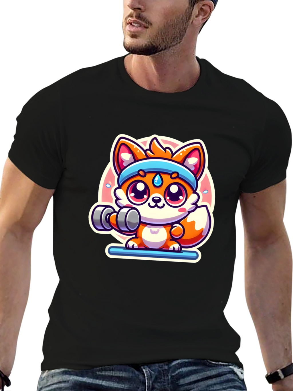 Cute Fox Lifting Weights T-Shirt