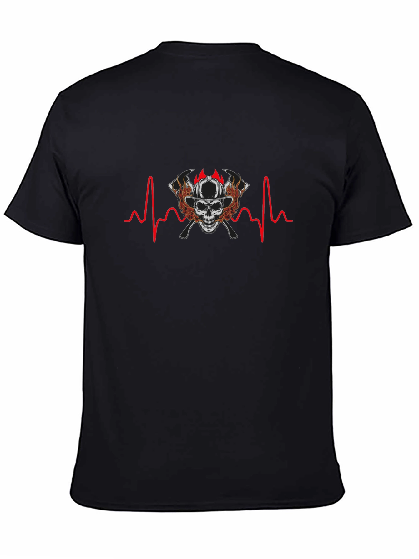 Firefighter Skull Heartbeat T-Shirt - Graphic Tee