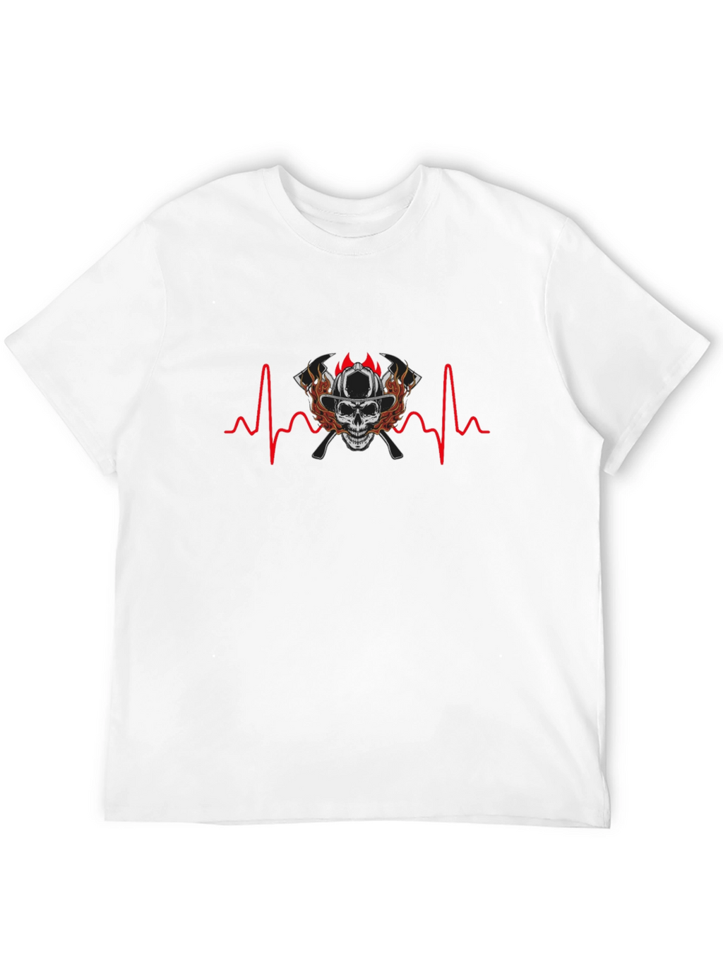 Firefighter Skull Heartbeat T-Shirt - Graphic Tee