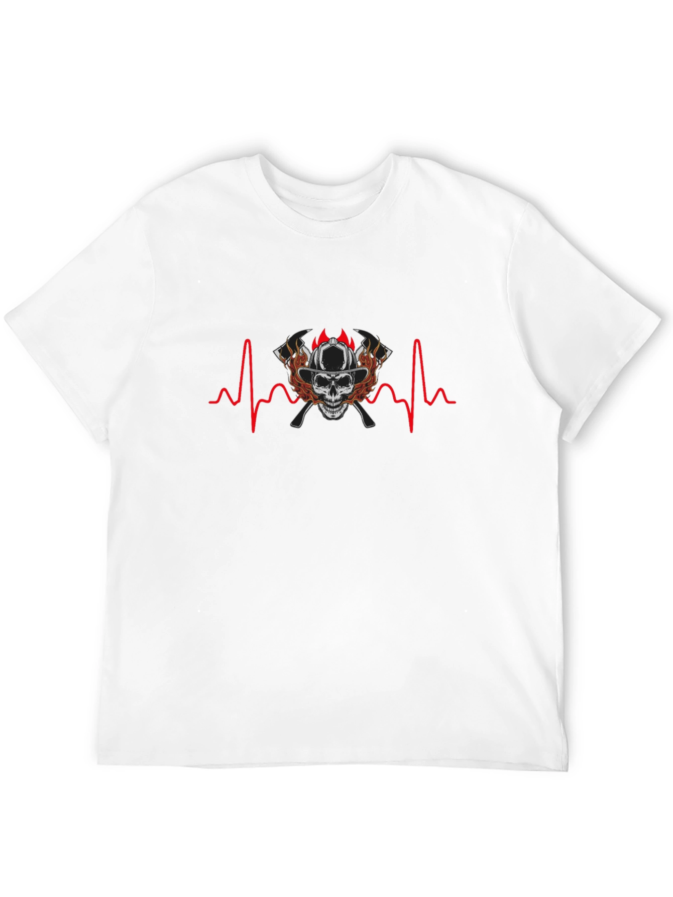 Firefighter Skull Heartbeat T-Shirt - Graphic Tee