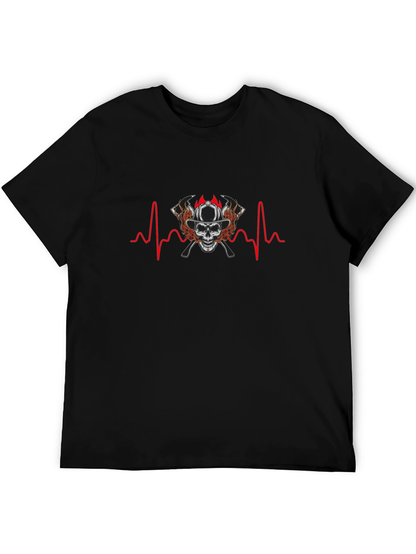 Firefighter Skull Heartbeat T-Shirt - Graphic Tee