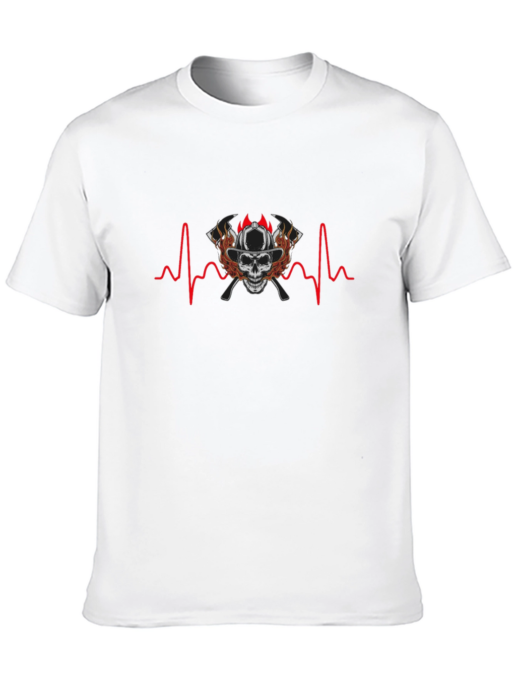 Firefighter Skull Heartbeat T-Shirt - Graphic Tee