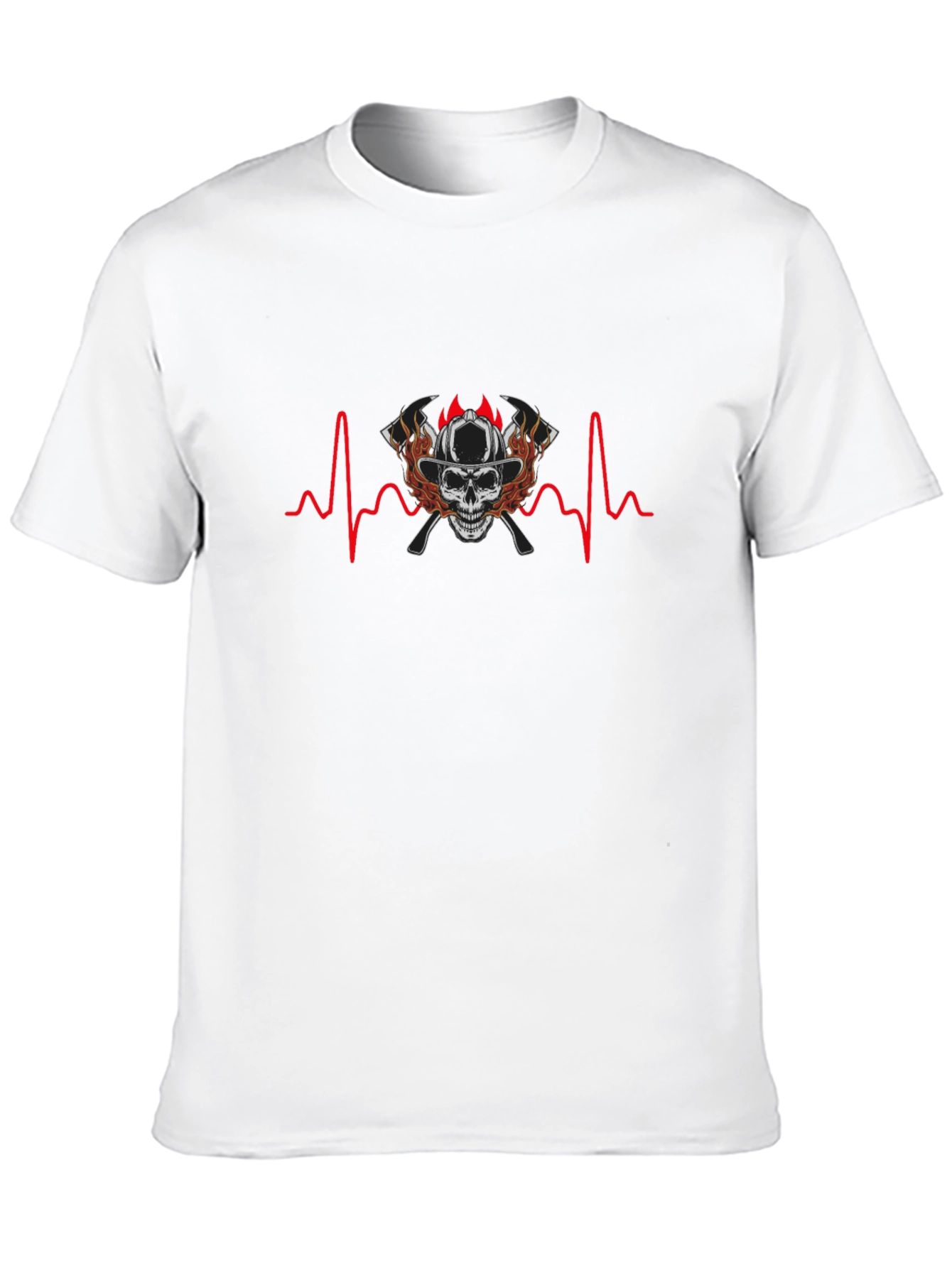 Firefighter Skull Heartbeat T-Shirt - Graphic Tee