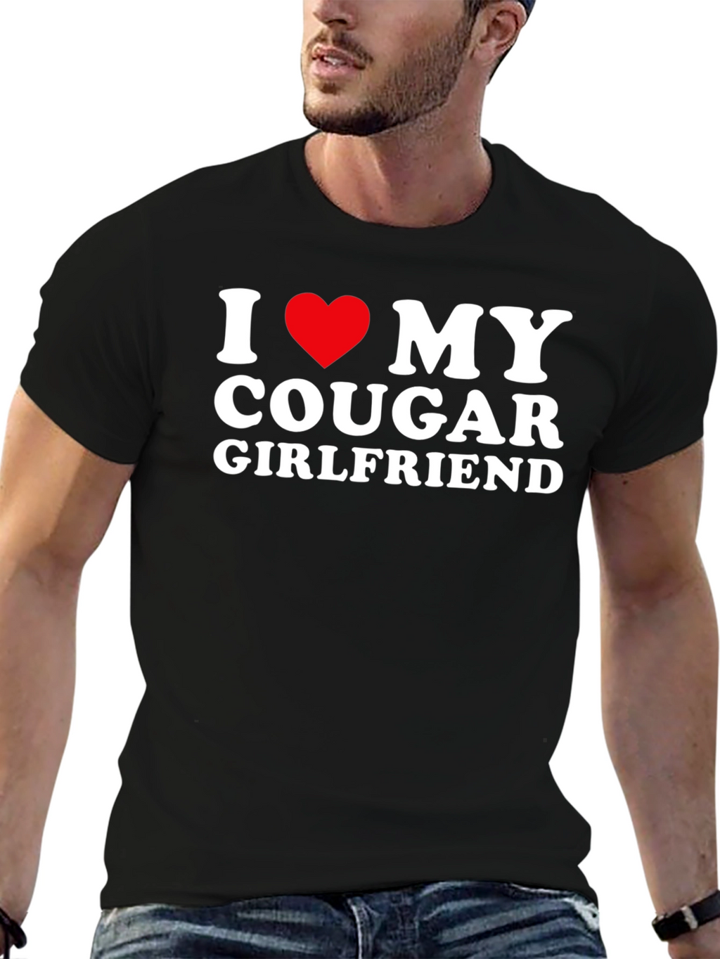 I Love My Cougar Girlfriend Black T-Shirt