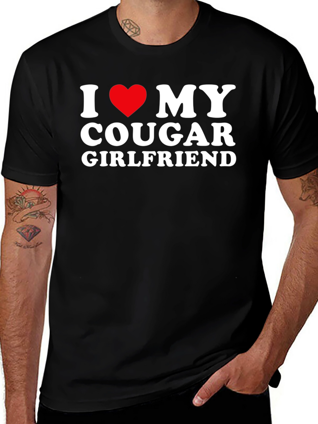 I Love My Cougar Girlfriend Black T-Shirt