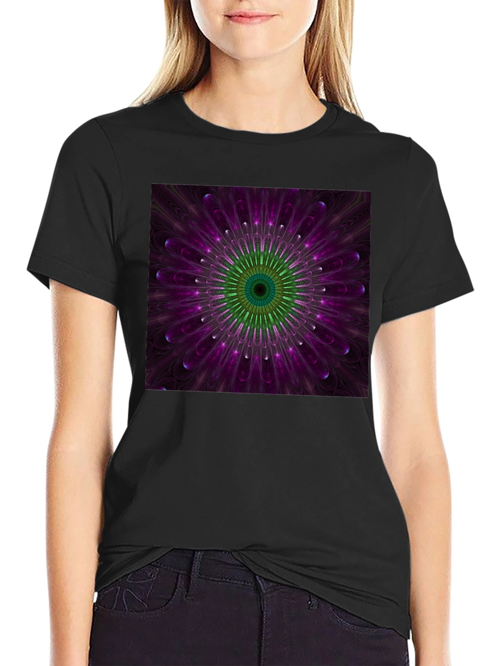 Floral Mandala Graphic Black T-Shirt