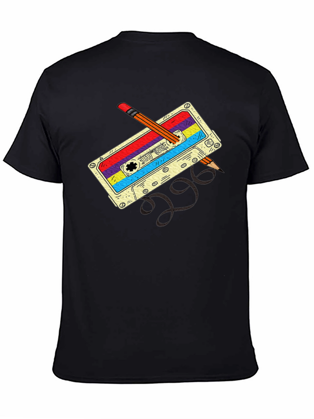 Retro Cassette & Pencil Black T-Shirt